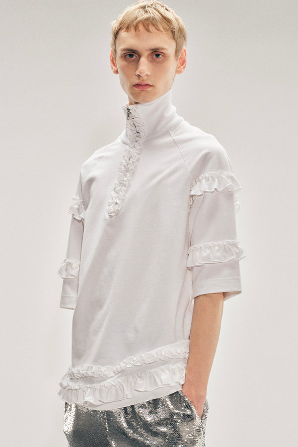 simone rocha Mock Neck Ruffle Frill Zip T-Shirt