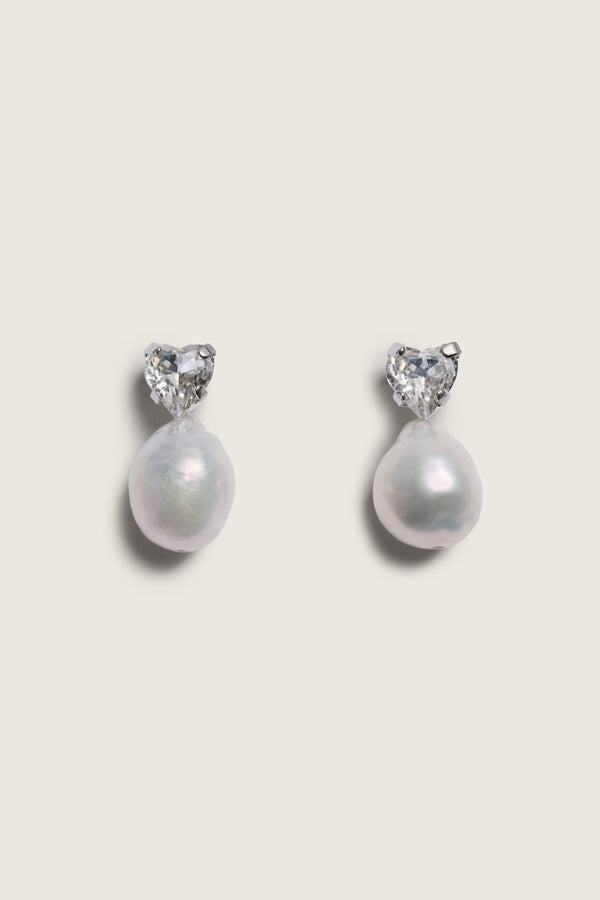 simone rocha Pearl Heart Crystal Stud Earrings