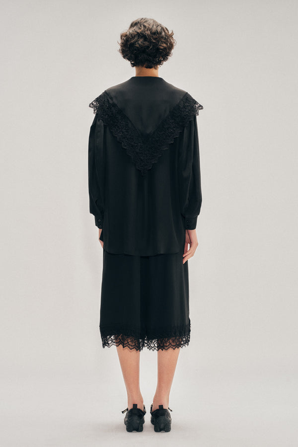 Simone Rocha Pointed Collar Lace Trim Shirt