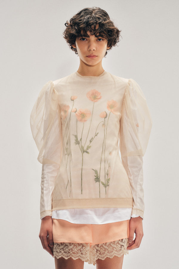 Simone Rocha Sheer Draped Sleeve Top