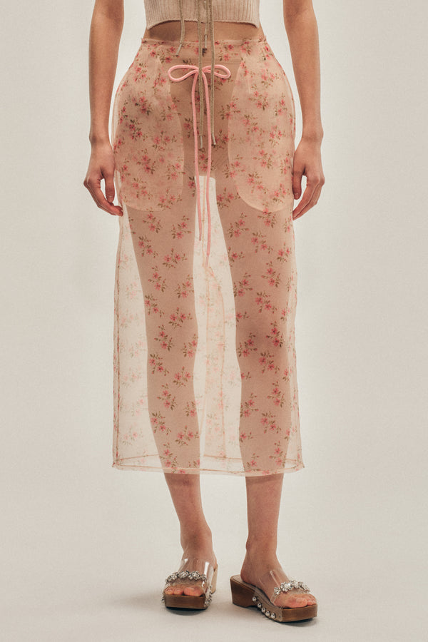 Simone Rocha Sheer Frayed Column Pencil Skirt