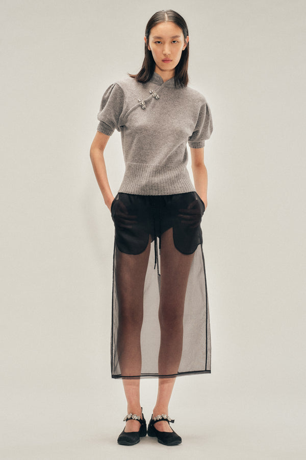 Simone Rocha Sheer Frayed Column Pencil Skirt