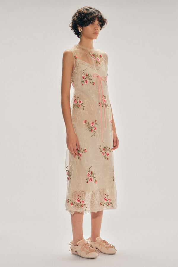 Simone Rocha Sheer Frayed Contour Dart Dress