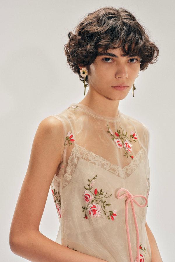 Simone Rocha Sheer Frayed Contour Dart Dress