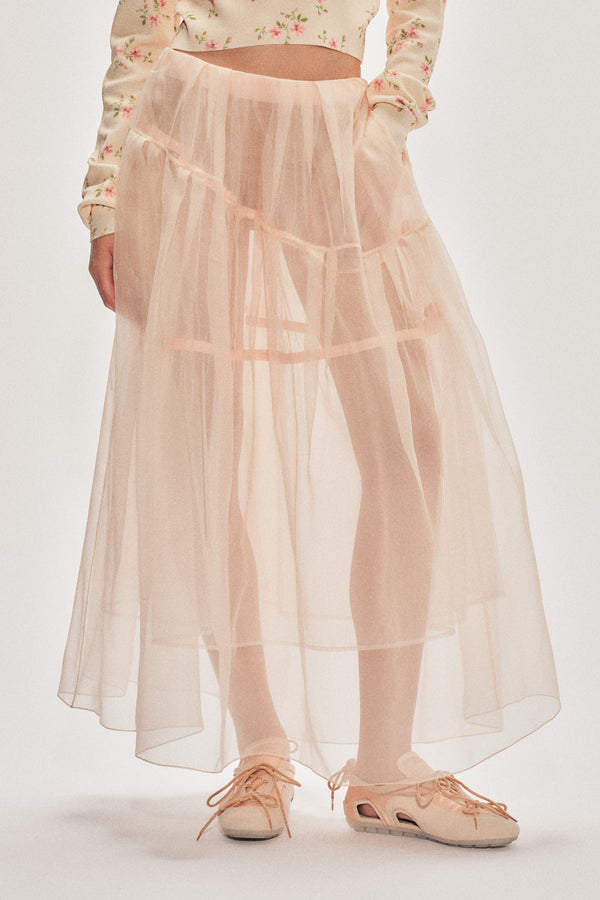 Simone Rocha Sheer Overlay Long Flounce Skirt