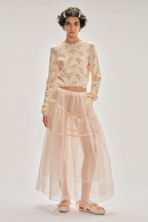 simone rocha Sheer Overlay Long Flounce Skirt