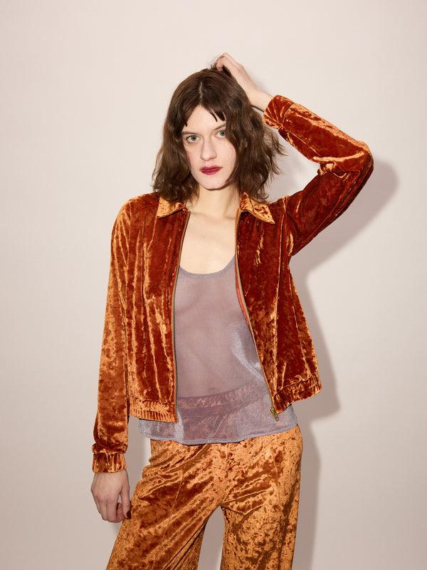 Simone Wild Crushed Velvet Blouson Jacket Rust