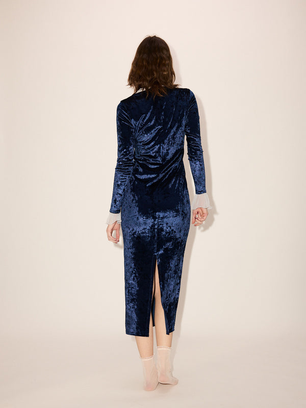 Simone Wild Crushed Velvet Long Dress Navy
