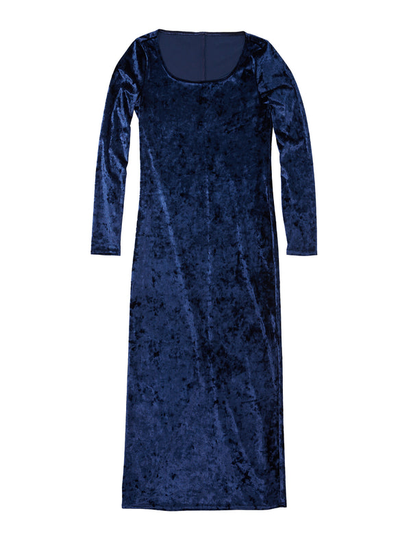 Simone Wild Crushed Velvet Long Dress Navy