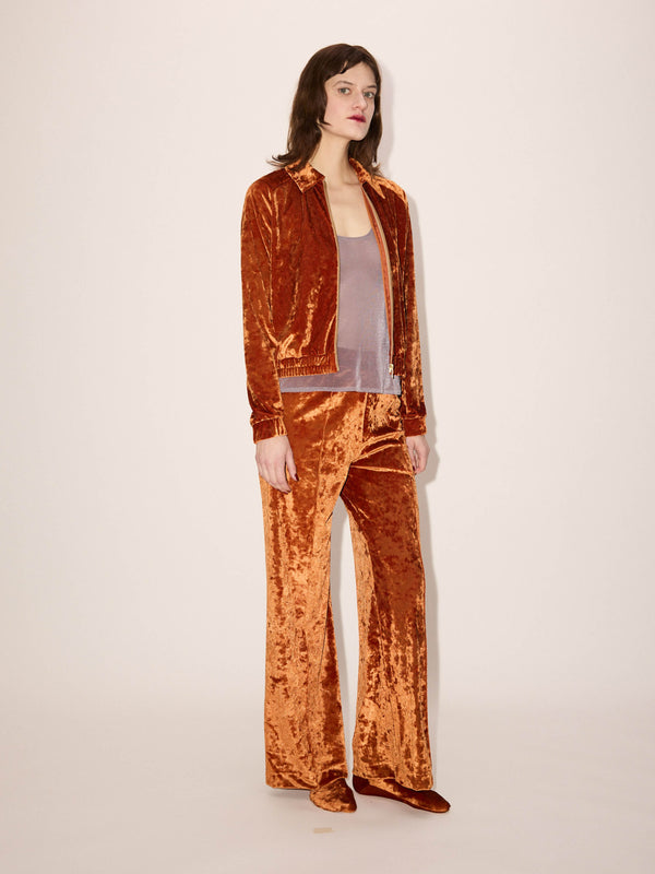 Simone Wild Crushed Velvet Top Stitched Pants Rust