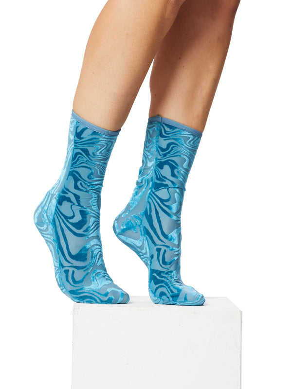 Simone Wild Devore Print Ankle Socks Wave