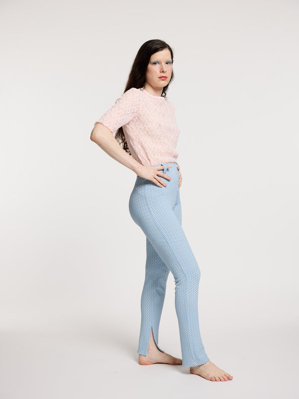Simone Wild Gingham Plit Pants Lake