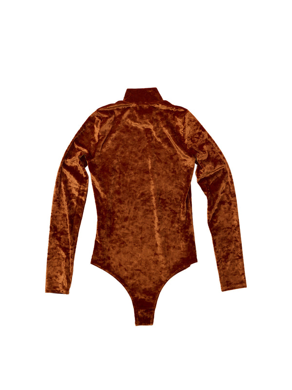 Simone Wild High Neck Bodysuit Crushed Velvet Rust
