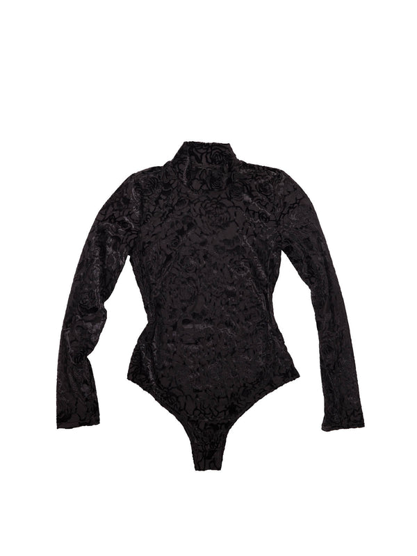 simone wild High Neck Bodysuit Rose Devore Black