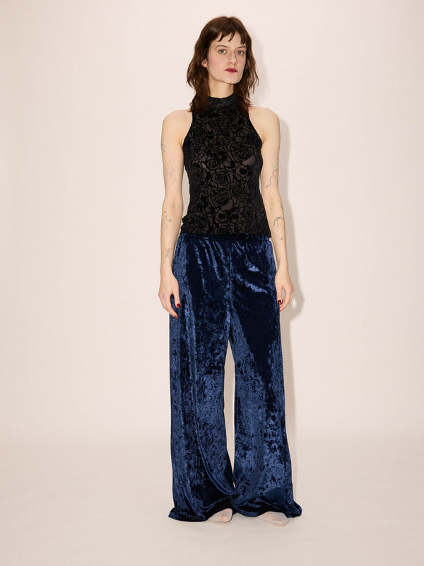 Simone Wild High Neck Top Rose Devore Black