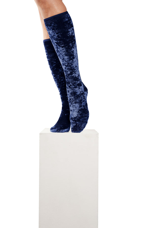 simone wild Knee Socks Crushed Velvet Navy
