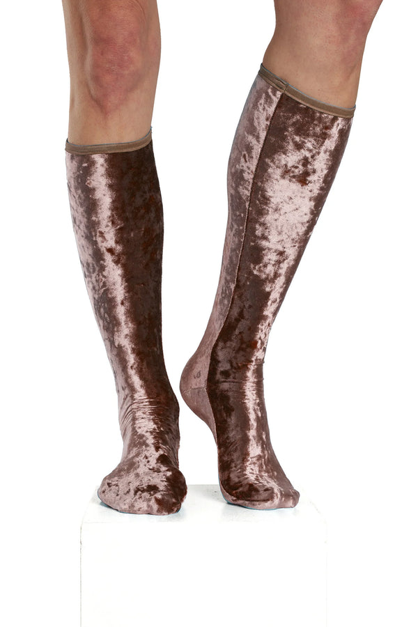 simone wild Knee Socks Crushed Velvet Praline