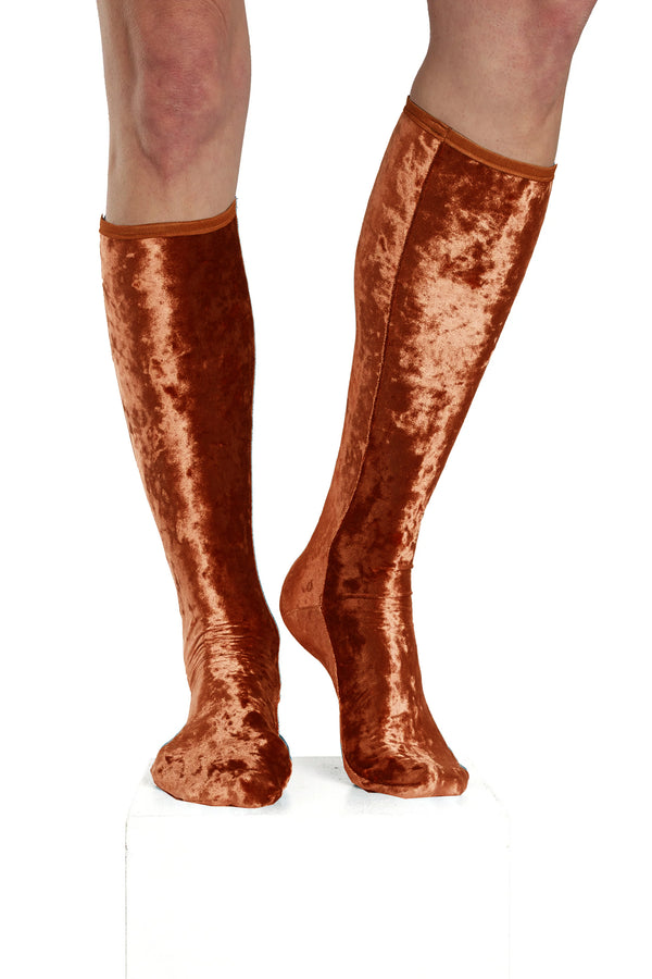 simone wild Knee Socks Crushed Velvet Rust