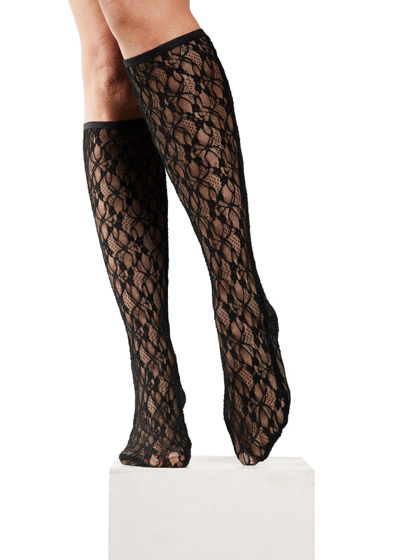 simone wild Lace Knee Socks Black