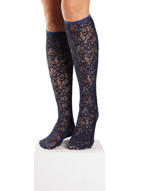 Simone Wild Lace Knee Socks Navy