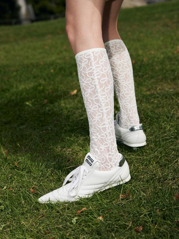 Simone Wild Lace Knee Socks White