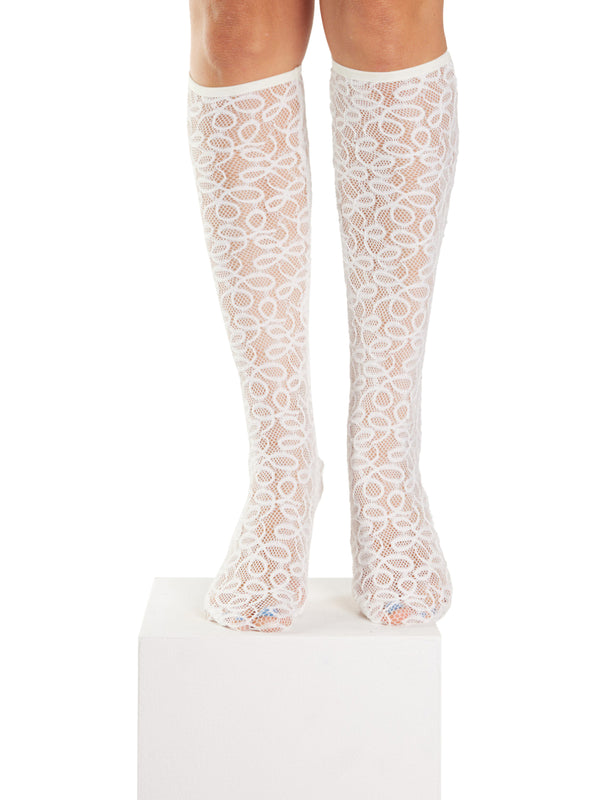 simone wild Lace Knee Socks white