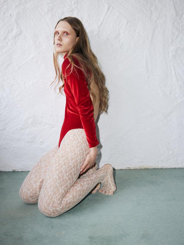 simone wild Lace Tights Ivory