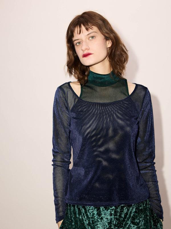 Simone Wild Mesh Velvet Basic LS Shirt Marine