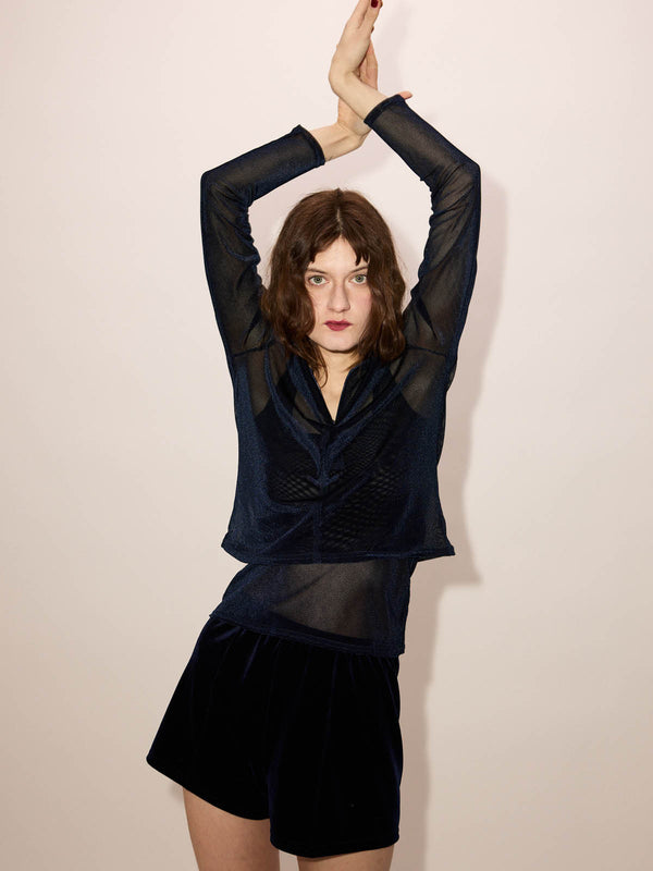 Simone Wild Mesh Velvet Ski LS Shirt Marine