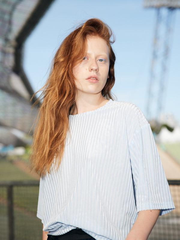 simone wild Rib Velvet Oversized Tee Sky