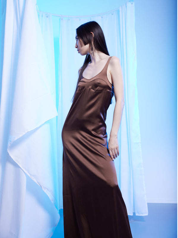 simone wild Satin Bra Dress mocha