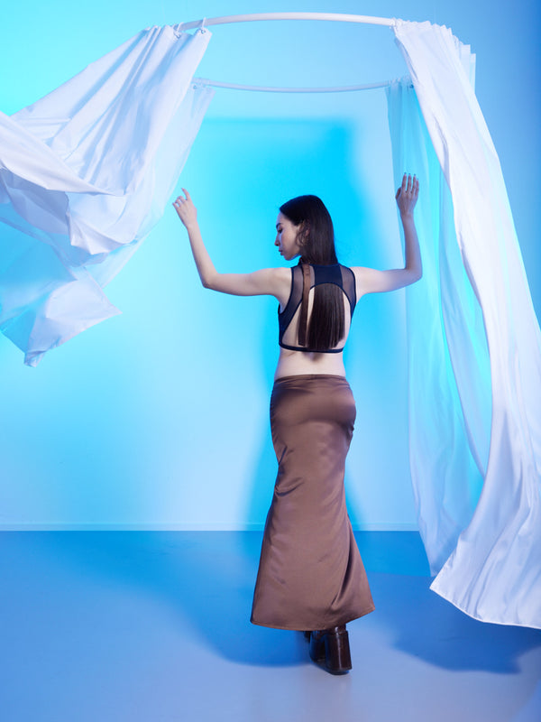 Simone Wild Satin Long Skirt Mocha