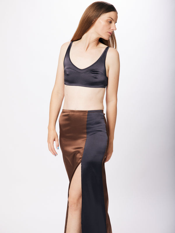 simone wild Satin Long Skirt Mocha