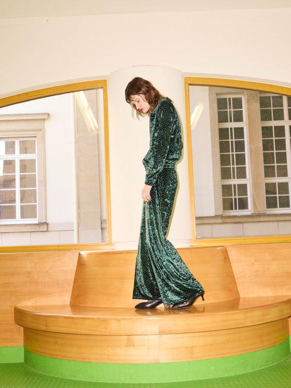 Simone Wild Stud Velvet Pocket Pants Bottlegreen