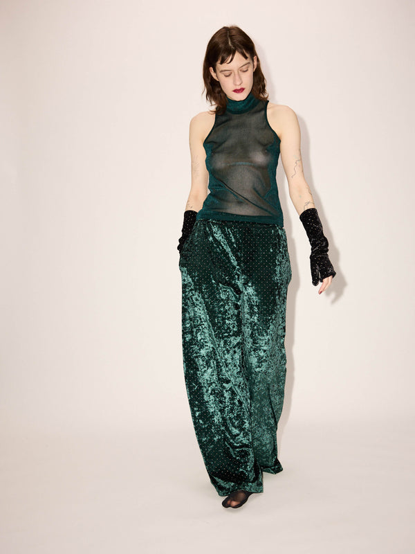 Simone Wild Stud Velvet Pocket Pants Bottlegreen