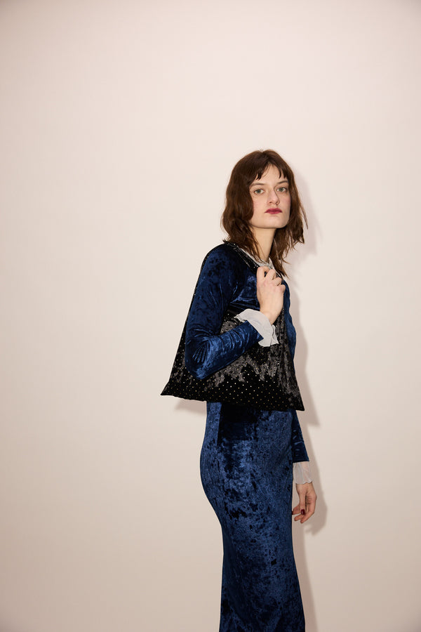 Simone Wild Stud Velvet Pouch Black