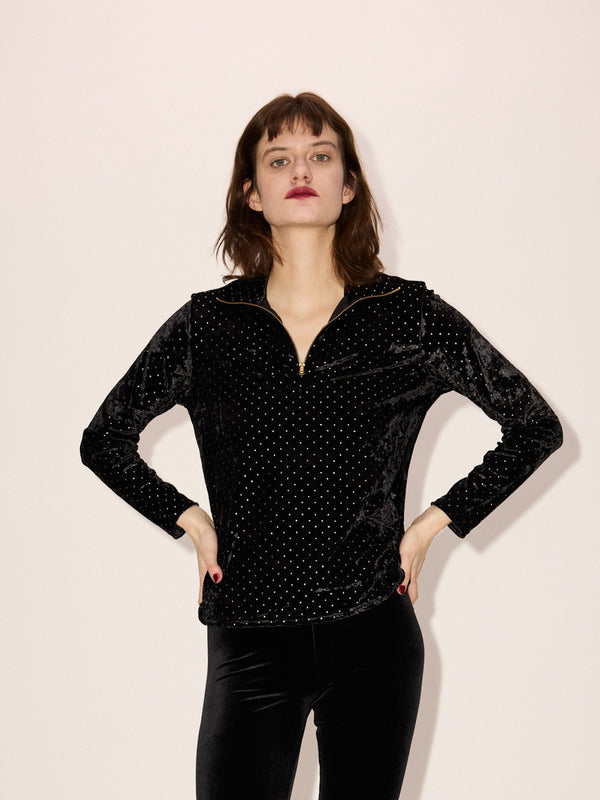 Simone Wild Studded Velvet Troyer Black