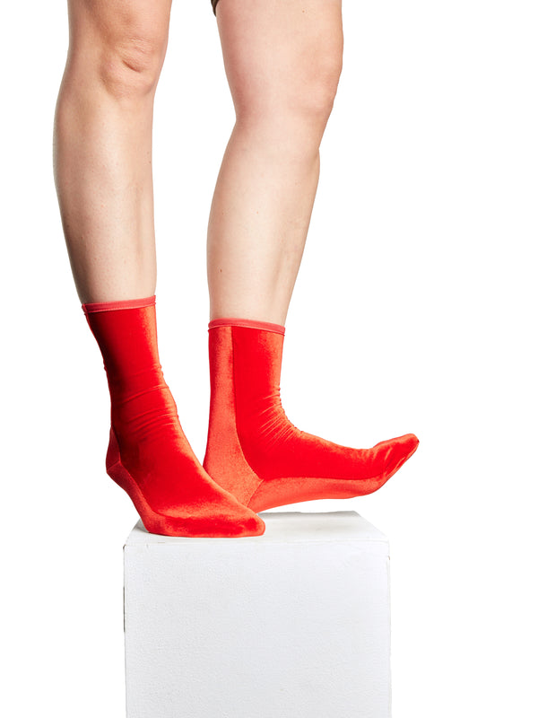 simone wild Velvet Ankle Socks Firered