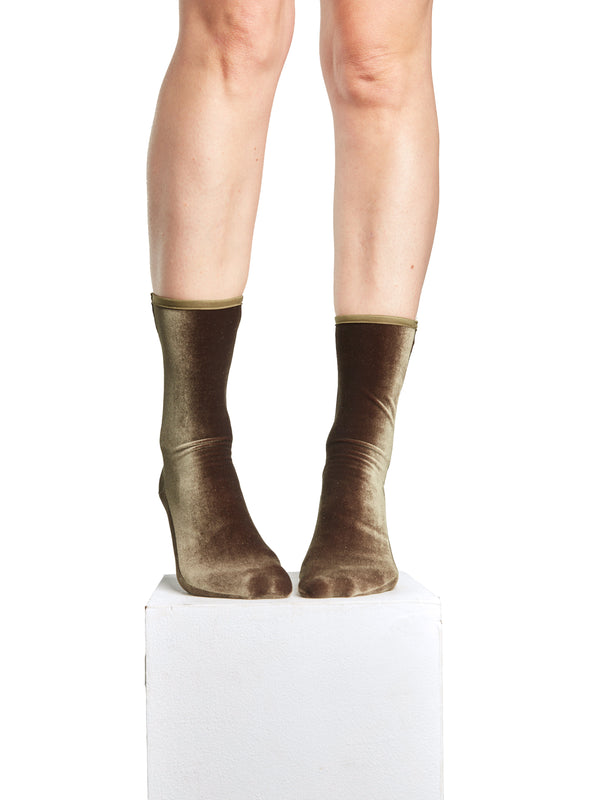 simone wild Velvet Ankle Socks Olivegreen
