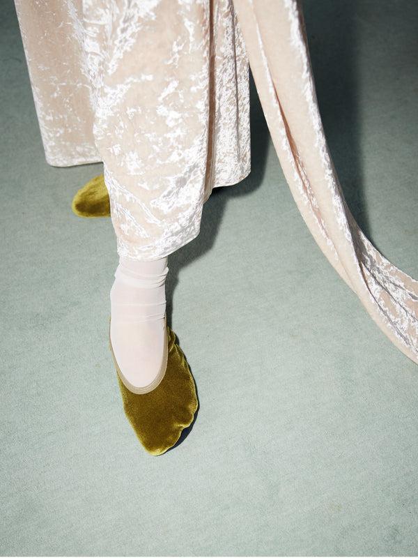 Simone Wild Velvet Ballet Slipper Pear