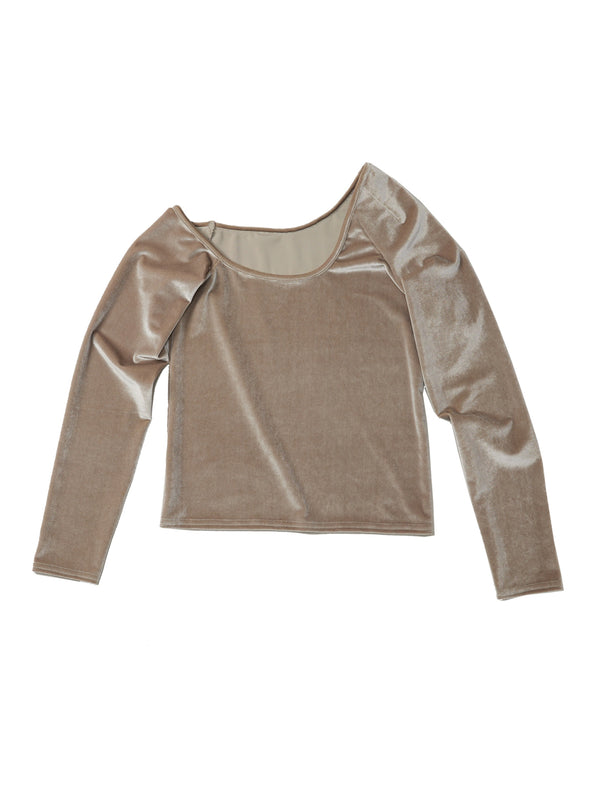 simone wild Velvet One Shoulder LS Taupe