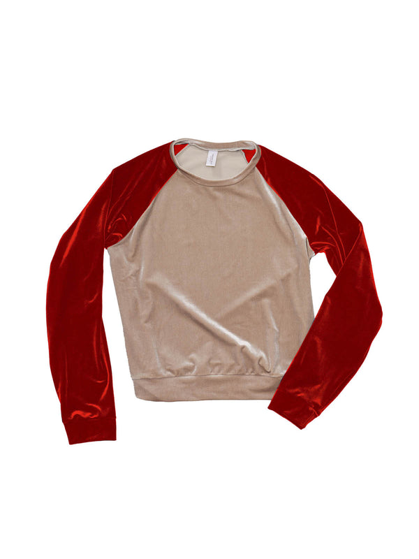 simone wild Velvet Raglan Sweater Firered/Taupe