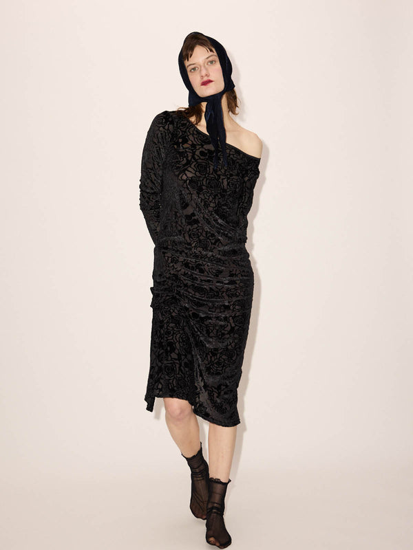 Simone Wild Velvet Rose Devoré Dress Black