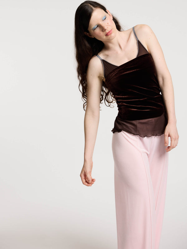 Simone Wild Velvet Top Stitched Pants Blush