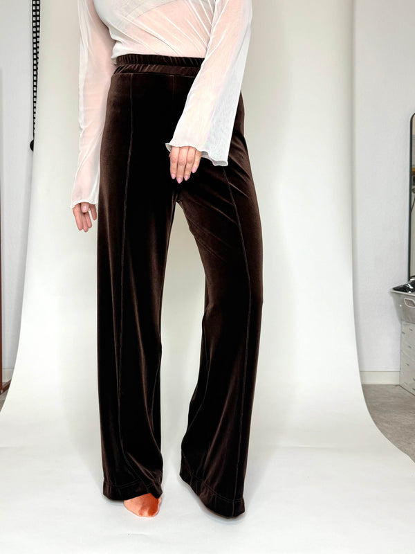 Simone Wild Velvet Top Stitched Pants Nut