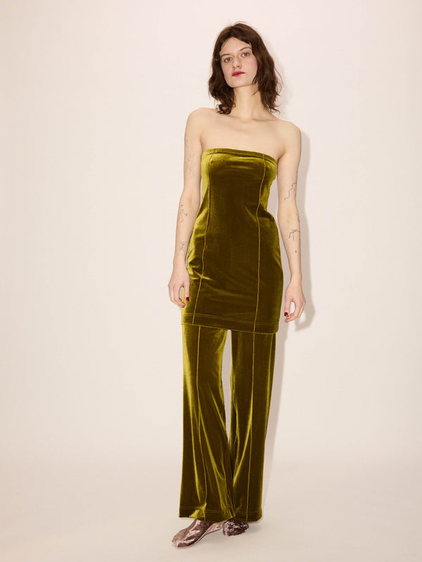 Simone Wild Velvet Top Stitched Pants Pear