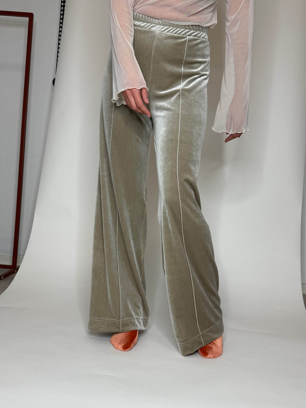 Simone Wild Velvet Top Stitched Pants Taupe