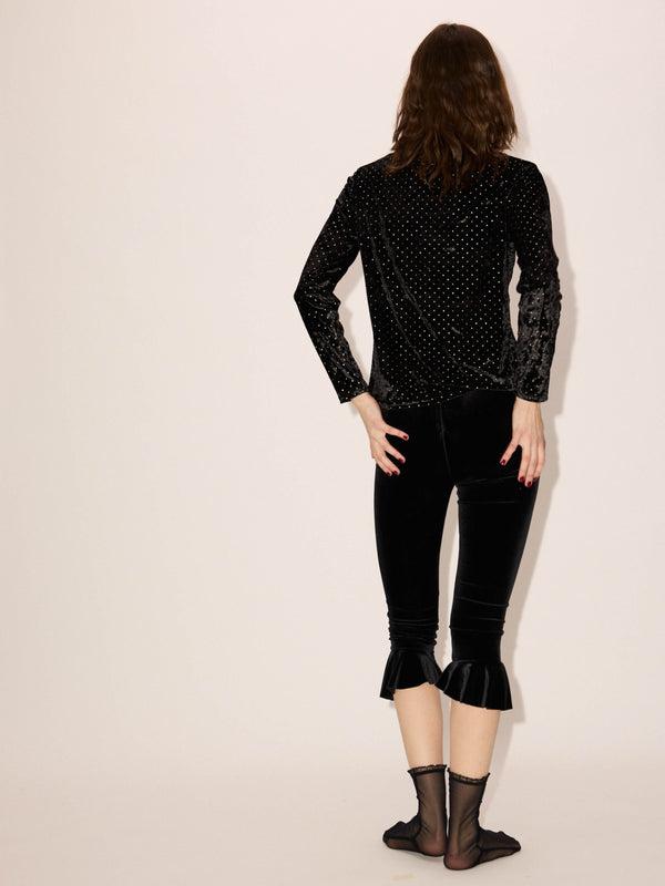 Simone Wild Velvet Volant Capri Pants Black
