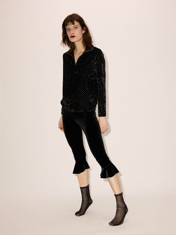 Simone Wild Velvet Volant Capri Pants Black