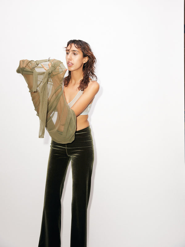 Simone Wild Velvet Wide Leg Pants Olivegreen